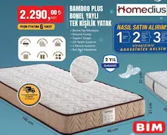HOMEDİUS BAMBOO PLUS BONEL YAYLI TEK KİŞİLİK YATAK HOMEDİUS BAMBOO PLUS BONEL YAYLI TEK KİŞİLİK YATAK